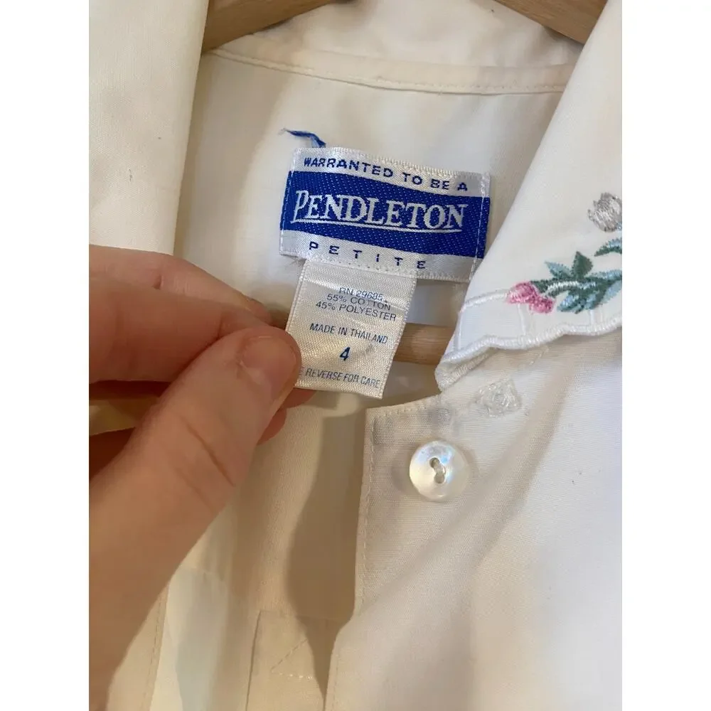 Pendleton Blouse Women's 4 Cream/ivory Button Up Shirt, Embroidered Collar, VTG - Picture 3 of 5